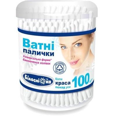 Ватні палички "Білосніжка" в циліндричній коробці 100 штук